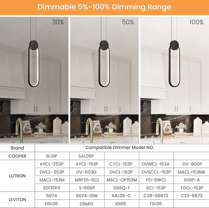 Modern Pendant Lights 2 Pack, Black LED Pendant Light 3000K Dimmable, Adjustable Height Oval Pendant Light Fixtures for Kitchen Island Bedroom Bathroom