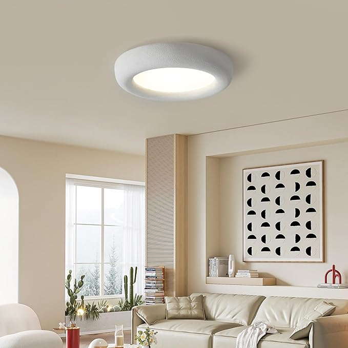 JAYMP Modern Ceiling Light, LED Dimmable Remote Control Ceiling Lamp for Dining Room Living Room Japanese Wabi-Sabi Style Lighting Fixture (Matte White, 53cm/20.9inch)