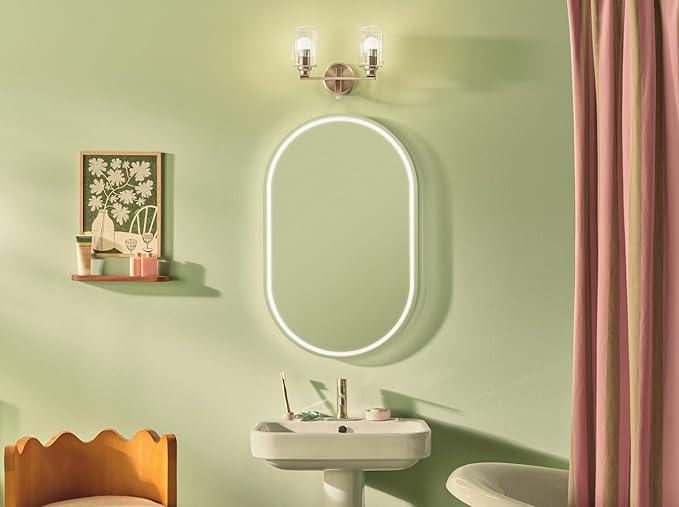 Kichler Gioe 2-Light Vanity Light Fixture 14.25" Bathroom Light with Clear Fluted Glass in Champagne Bronze for Bathroom Vanity Over Mirror (14.25" W x 10.5" H), 55225CPZFLU