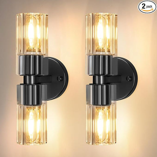 Crystal Wall Sconces Set of Two, 13'' Modern Brass Sconces Lighting with K9 Crystal Lampshade, Indoor Large Brass Wall Light Fixtures for Living Room Bathroom Hallway Stairs Bedroom