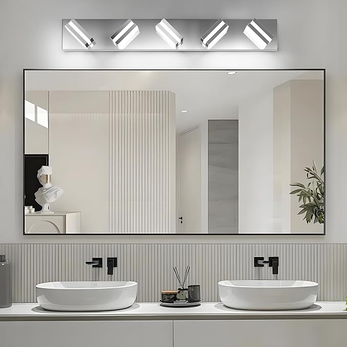IZORRO LED Modern Bathroom Lights Fixtures(5-Light,Dimmable,360°Rotate),Chrome Acrylic Wall Lighting,Vanity Lights for Bathroom Over Mirror - 6000k 30In （No Assembly Required）