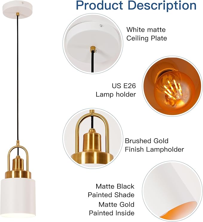 5.11-inch Diameter, Modern White Cylindrical Pendant Light, Suitable for Kitchen Island, Sink, Dining Room, Bedroom, Corridor, bar Counter in a Country-Nordic Style