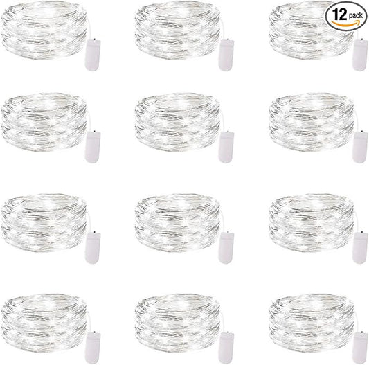 Yiaht 12 Pack Fairy Lights Battery Operated String Lights 7 Feet 20 Led Waterproof Christmas Lights Silver Wire Firefly Starry Moon Lights for Bedroom DIY Party Wedding Patio Christmas White