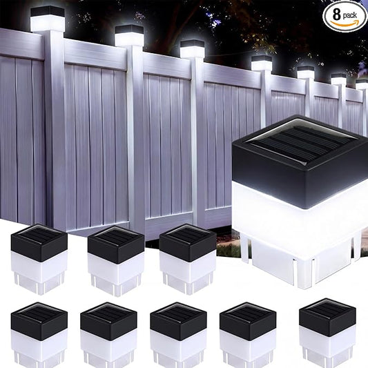 Tujoe Solar Post Cap Lights Fence Post Solar Lights 2in x 2in (5cm x 5cm)(White,8 Pack)