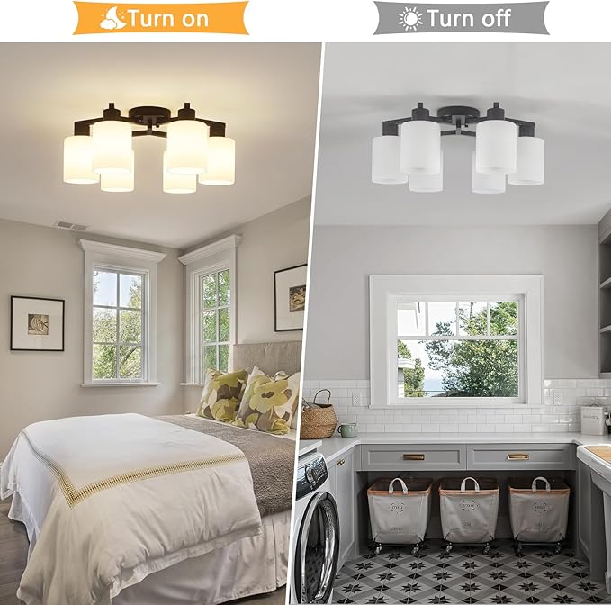 Black Semi Flush Mount Ceiling Light Fixture, Modern Close to Ceiling Light Fixtures Ceiling Mount, Dimmable Foyer Kitchen Lighting Fixtures Ceiling Lights for Bedroom, Bathroom, Hallway, Entryway