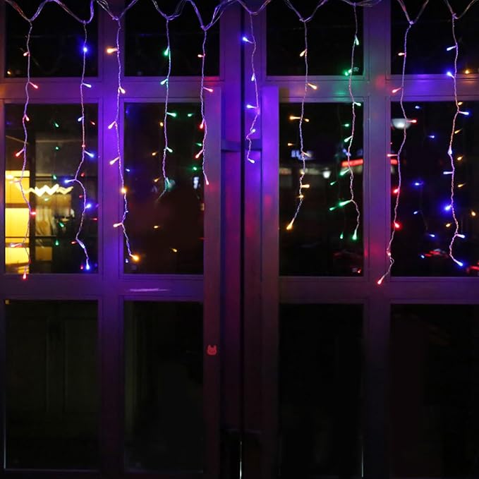 GTSYDING LED Icicle String Lights, Christmas Icicle Lights 13Ft 96 LEDs Window Curtain Starry Fairy Lights Plug in 8 Modes for Wedding Party Bedroom Garden Patio Outdoor Indoor (Multicolor, 4)