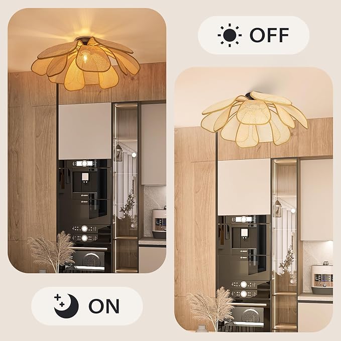 Rattan Ceiling Light Rustic Chandelier Boho Pendant Light Wicker Light Fixture Hand-Woven Rattan Hanging Lamp Boho Lamp for Hallway Entryway Kitchen Island Dining Room Bedroom