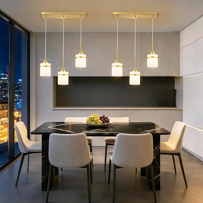 Brass 3-Light Pendant Lighting, Adjustable Hanging Light Fixture with Milk Glass Shade, Modern Pendant Light for Kitchen Island Dining Room Bar Over Sink/Table/Counter