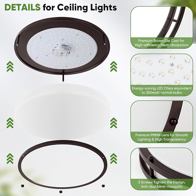 TOBUSA 18inch LED Flush Mount Ceiling Light, 50W 5600lm Bright Dimmable LED Light Fixture, 2700K-6500K Adjusted, Modern Oil-Rubbed Bronze Kitchen Light Fixture Ceiling for Living Room Bedroom, 1-Pack