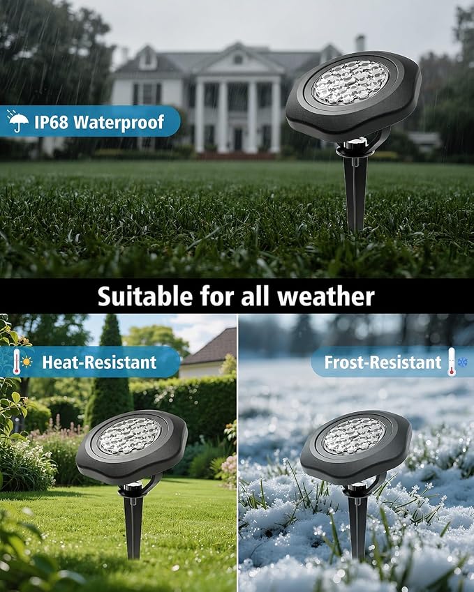 Solar Spot Lights Outdoor Waterproof IP68, 2 Light Modes Pond Lights, 3-in-1 LED Warm Light Solar Landscape Lights, Landscape Path Lights for Underwater Pond Garden Yard Pathway