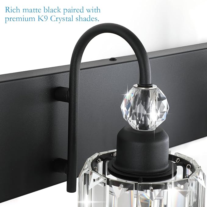 Ralbay Modern Vanity Lights - 2-Light Black Crystal Bathroom Wall Fixtures