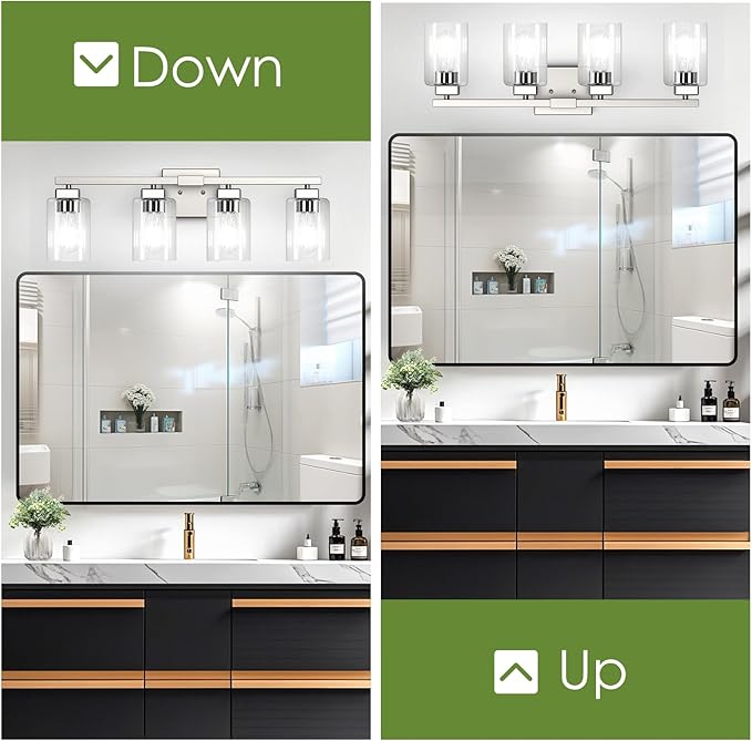 BesLowe 27" 4-Light Bathroom Light Fixture, Modern Brushed Nickel Bathroom Vanity Light, Bathroom Lighting Fixtures Over Mirror, Matte Nickel Bathrom Wall Lamp, Wall Lights for Living Room Bedroom