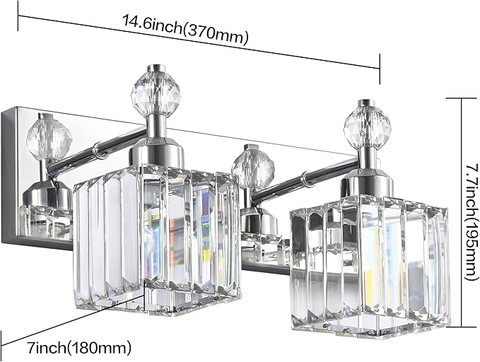 PRESDE Crystal 2 Light Bathroom Vanity Lights Chrom Bathroom Lights Fixtures Over Mirror Modern Bedroom Hallway