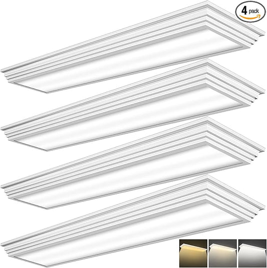 FAITHSAIL Dimmable 4FT LED Wraparound Light, 3 Color Temperature 3000K/4000K/5000K CCT 50W 5500LM 4 Foot Kitchen LED Light Fixture, Flush Mount 48 Inch Linear Ceiling Lighting Fixture, 4 Pack