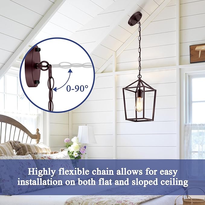 2-Pack Farmhouse Pendant Lights Kitchen Island, Pendant Light Fixtures Hanging Lamp for Dining Room, Modern Kitchen Pendant Lighting Over Island, Metal Cage Design, Brown
