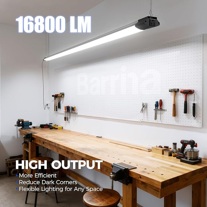 Barrina BS168 168W 8FT LED Shop Lights, 16800LM, 5000K, High Output, Linkable, LED Shop Light for Garage, Workshop, Warehouse, Hanging or Ceiling Mount with Pull Chain Switch, 6 Packs