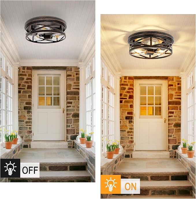 3-Light Flush Mount Ceiling Light Fixture, Farmhouse Ceiling Lights for Kitchen, Modern Black Close to Ceiling Light for Hallway Bedroom Balcony Porch Stairway, E26 (Oil Rubbed Bronze, 1 Pack)