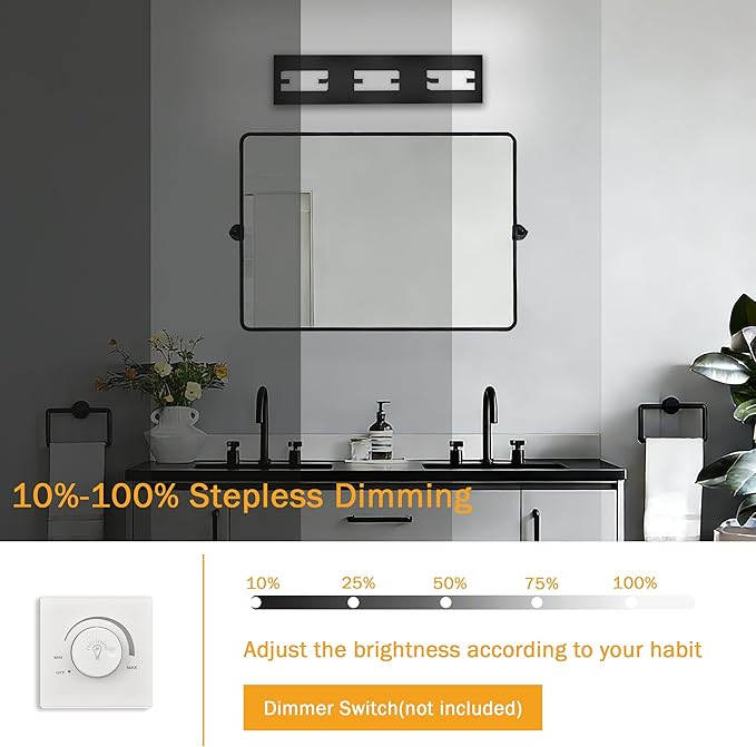 LED Bathroom Light Fixtures, 3-Light Modern Vanity Lights with Milky White Frosted Acrylic Shades, Matte Black Bathroom Lighting Fixtures Over Mirror, ETL Listed, 20W 5CCT Adjustable