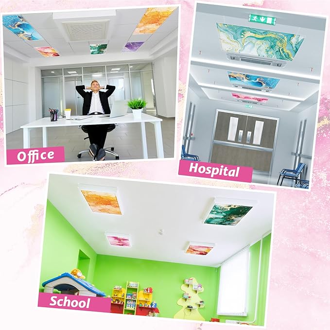 8 Pcs Fluorescent Light Covers with 80 Magnets Decorative for Classroom Ceiling Lights 4 x 2 Feet Magnetic Light Covers Filter Easy Install for Office Hospital & Home Drop Ceiling Supplies (Fluid Art)