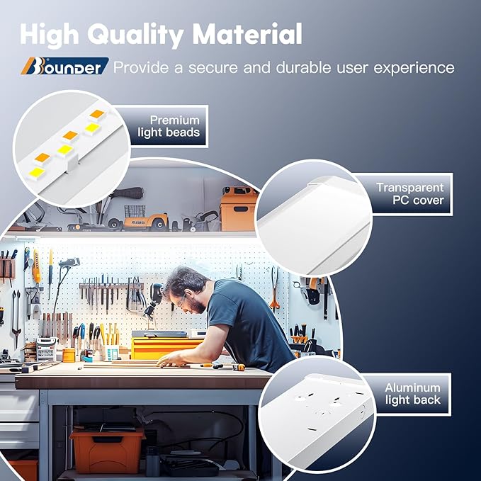 BBOUNDER 1 Pack 4FT LED Wraparound Light with 3CCT Selectable, 4000K/5000K/6500K, Super Bright 5500LM 50W 4 Foot LED Wrap Lighting Fixture, Flush Mount Office Ceiling Light for Kitchen Garage, White