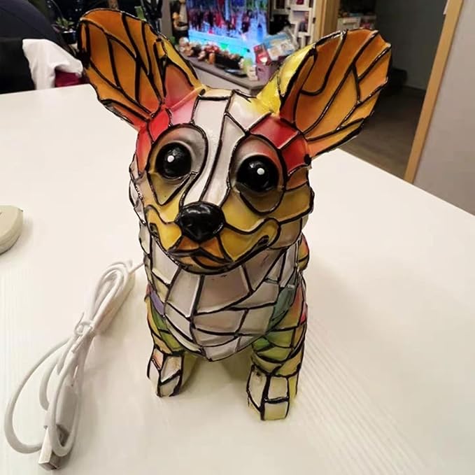 Corgi Lamps -Dogs Series Art Night Light, Retro Stained Resin Night Light, USB Cute Pet Dog LED Desk Lamp,Vintage Home Decor, Fun Gift for Dog Lover(Corgi)