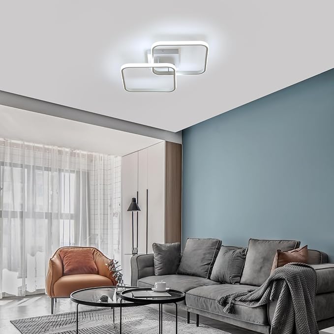 Modern LED Ceiling Light Fixture, 6500K Cool White 50W Square Flush Mount Ceiling Lights for Bedroom, Living Room, Kitchen, Study