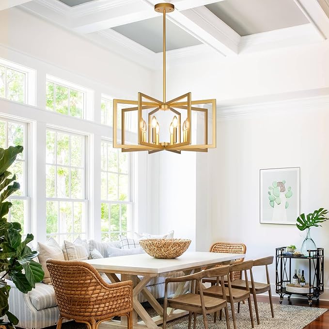28" Modern Gold Chandelier for Dining Room, No Assembly Required Black Dining Room Light Fixture Over Table, Industrial Metal Hanging Pendant Lights Fixture for Kitchen Island, Entryway, Foyer