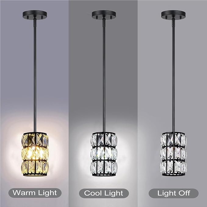 Black Crystal Pendant Light, 2Pack Modern Pendant Lights, Mini Crystal Chandelier Adjustable Hanging Ceiling Light Fixtures for Kitchen Island Dining Room Bedroom Hallway Bar Entryway