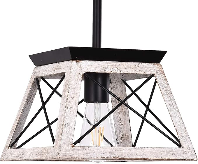 Luupyia Farmhouse Pendant Light Fixture, Height Adjustable, White Small Rustic Pendant Lighting, Farmhouse Island Lighting Fixtures Hanging for Entryway Kitchen Hallway