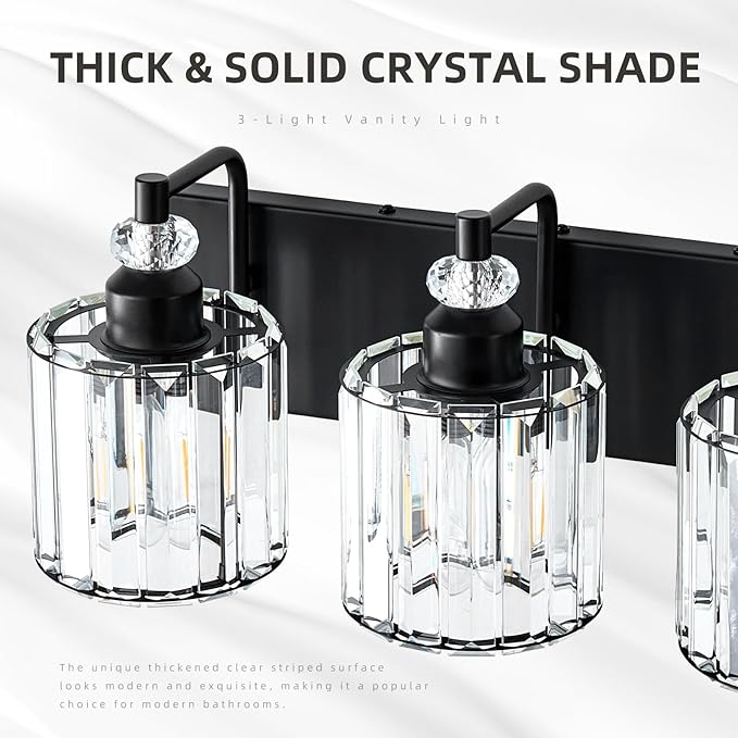 4-Light Black Bathroom Light Fixtures Over Mirror Modern Vanity Lights Crystal Wall Sconce Vintage Bathroom Lighting with Crystal Shade E26 Base for Bedroom, Living Room, Hallway