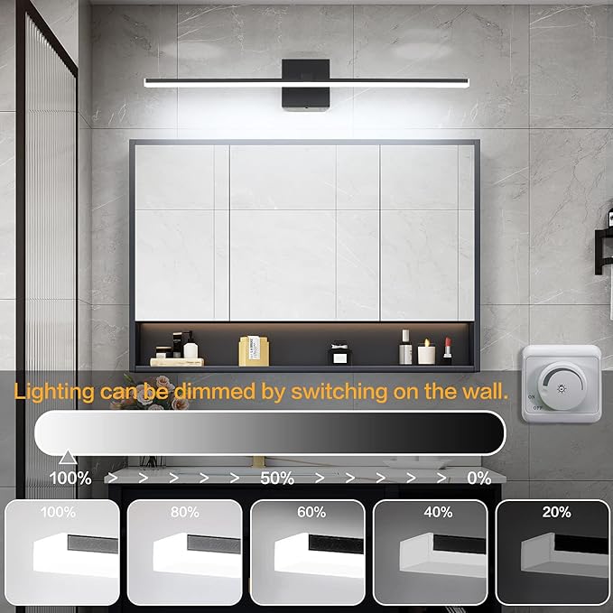ZUZITO Black Bathroom Vanity Lights- 24inch Modern LED Bathroom Light Fixtures Dimmable Vanity Light Acrylic Bath Room Lighting Fixture Over Mirror