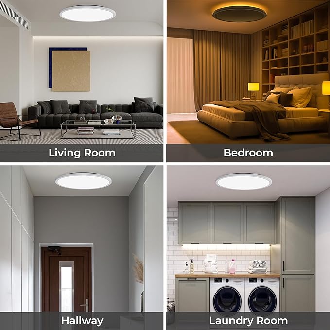 Matane 15.4in LED Flush Mount Ceiling Light Fixture with Remote, 2000K Warm Nightlight, Dimmable 3000K-6500K Low Profile Ceiling Lights for Bedroom, Living Room, 3600LM, White