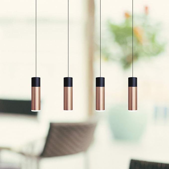 Vela 4 Mini Pendant Lighting Black-Copper - LED Hanging Light Fixture for Kitchen Island, Bar, Foyer - Cluster Pendants - Dimmable, Adjustable Wire, Lamp Bulb Included