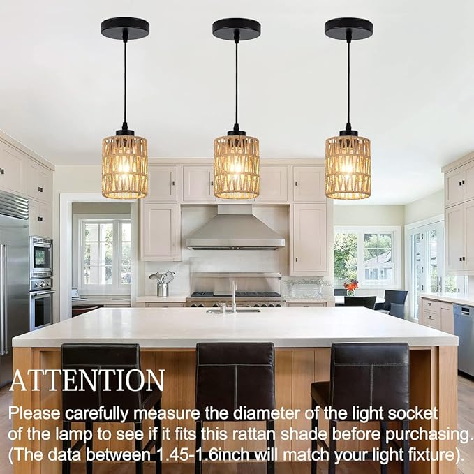 3-Pack Boho Rattan Lamp Shades,5.9" H x 4.7" D Woven Small Shade Replacement, 3-Tier 1.62in Fitter Farmhouse Pendant Light Cover for Chandelier Floor Wall Lamp(Brown)