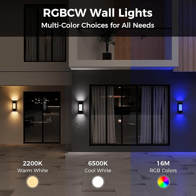XMCOSY+ Outdoor Wall Lights, 2100LM Smart LED Porch Lights Outdoor, RGBCW Exterior Lighting Sconce, Wi-Fi Control, Compatible with Alexa, IP65 Waterproof, 1 Pack