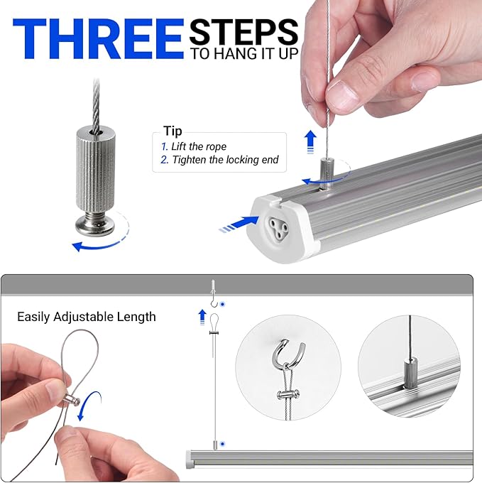 Barrina 8FT LED Shop Light, 140W 17000LM 5000K, U-Shaped 3 Rows LED Garage Lights, Linkable, Hanging & Flush Mount, 8 Foot Commercial LED Shop Lights for Garage, Workshop, Kitchen, 6 Packs, Silver