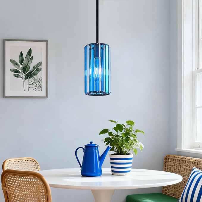 Modern Crystal Pendant Light Mini Dark Blue Chandeliers Adjustable Pendant Lights Fixture for Kitchen Island Dinning Room Corridor Bedroom(Dark Blue 2-Pack