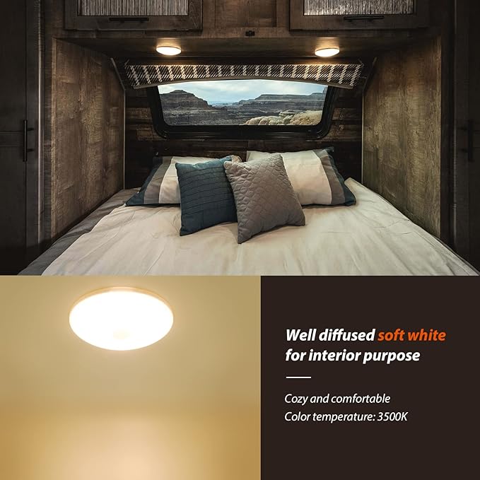 Dream lighting RV Ceiling Lights LED 12v 4.5 inch RV LED Puck Light Fixtures with Switch for Camper Trailer Boat Surface Mount 3500K White Lighting 5.4W 320 Lumens Pack of 2