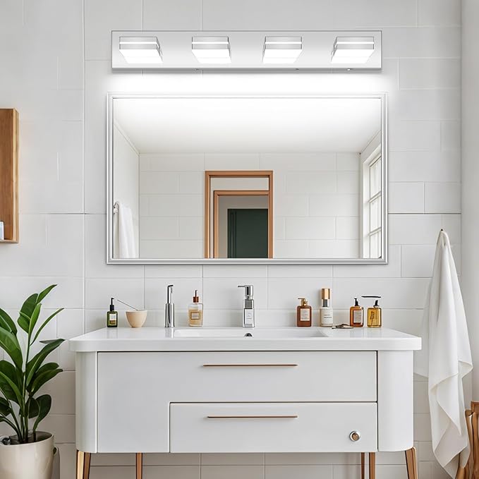 Bathroom Vanity Lighting Fixtures Over Mirror (4-Light, 30-Inch) Modern LED Bathroom Wall Lighting Fixtures, Chrome (Cool White 6000K)