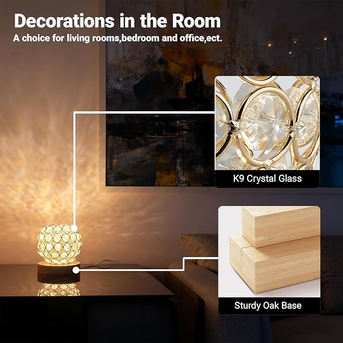 Crystal Mood Table Lamp, Small Decorative Sphere Light with Voice Control - 3 Lighting Modes Ambient Lighting for Tiny Bedroom & Living Room Decor, Aesthetic Gifts for Teen Girls