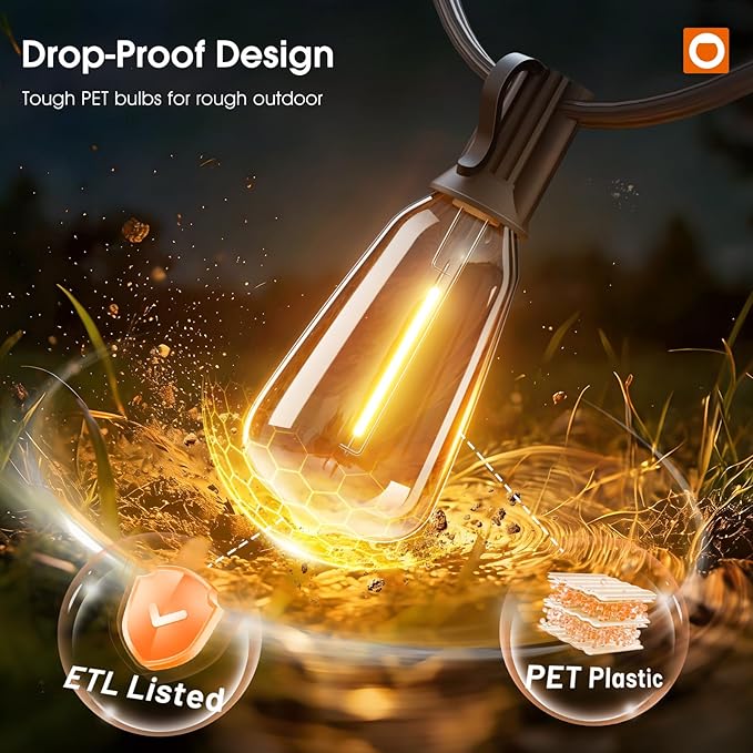 addlon 200FT Outdoor String Lights for Outside with APP Control Waterproof Patio Lights with Plastic ST38 LED Edison Bulbs Outdoor Lighting Extra Long for Backyard Bistro Porch Garden Pergola Party