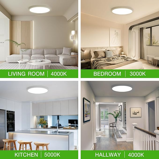 4Pack 15.8Inch LED Flush Mount Ceiling Light Fixture,32W 3200LM,Dimmable CCT 3000K/4000K/5000K,Round Flat Panel Light for Bedroom,0.7Inch Thin Modern Low Profile Ceiling Lights for Hallway,Kitchen