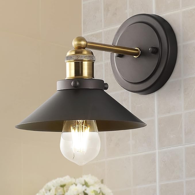 JONATHAN Y 7.8" Oil Rubbed Bronze/Brass Gold 1-Light Industrial Farmhouse Metal Vanity Light Wall Sconce, Metal Shade for Bathroom Mirror, Kitchen, Entryway, LED Bulb Included (JYL7426C)