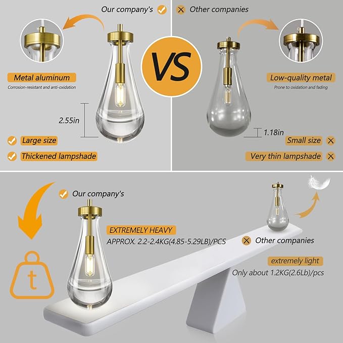Modern Raindrop Pendant Lights Kitchen Island Teardrop Gold Hanging Light Fixture Clear Solid Glass Chandeliers Crystal Pendant Light for Porch Living Room Dining Room(Long Plate-9 Lights)