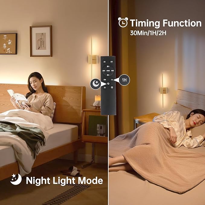 Shenmoyl Battery Operated Wall Sconce Set of 2, 8000mAh Wireless Wall Sconces, 3000K-6000K Dimmable, 350°Rotate, Indoor Wall Lights for Bedroom Living Room Bathroom, Gold, 23.6 Inch