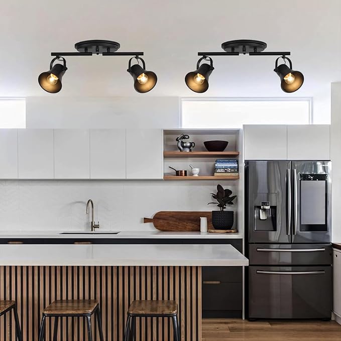 KEESFU 2-Light Track Lighting Kit,Black Semi Flush Mount Ceiling Light with 2 Rotatable Light Heads,Industrial Accent for Livingroom,Bathroom,Hallway,Art Wall,Bathroom,Kitchen.(2-Light)