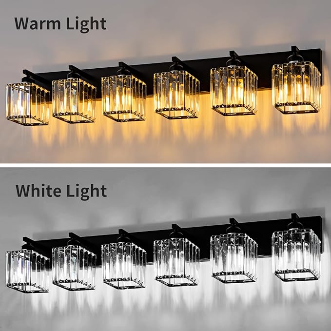 Modern Black Crystal Bathroom Vanity Light for Bathroom 6 Light Vanity Lighting Fixtures Over Mirror Wall Sconce