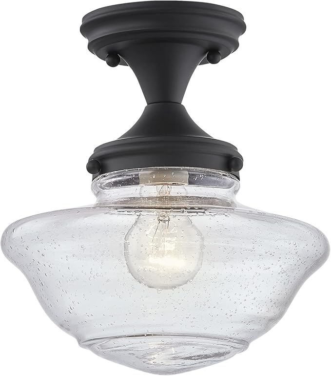 Design House Vintage-Inspired Schoolhouse Semi-Flush Mount Ceiling Light, 9 in x 9 in x 10 in, Matte Black, Clear Seeded Glass Shade, 587444