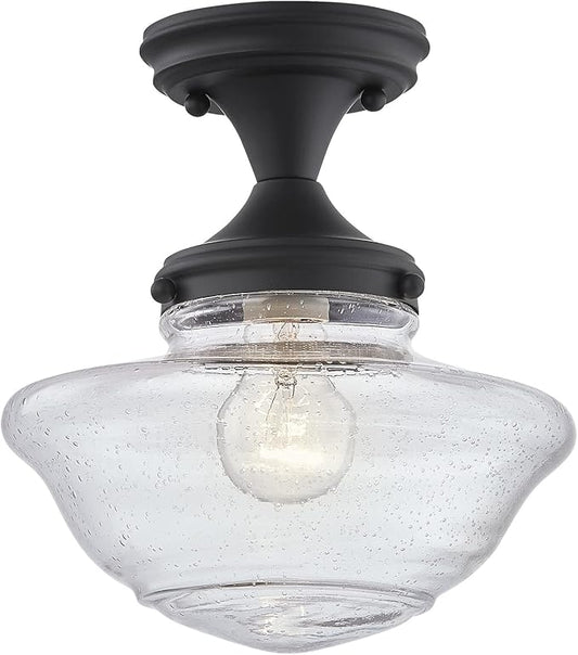 Design House Vintage-Inspired Schoolhouse Semi-Flush Mount Ceiling Light, 9 in x 9 in x 10 in, Matte Black, Clear Seeded Glass Shade, 587444