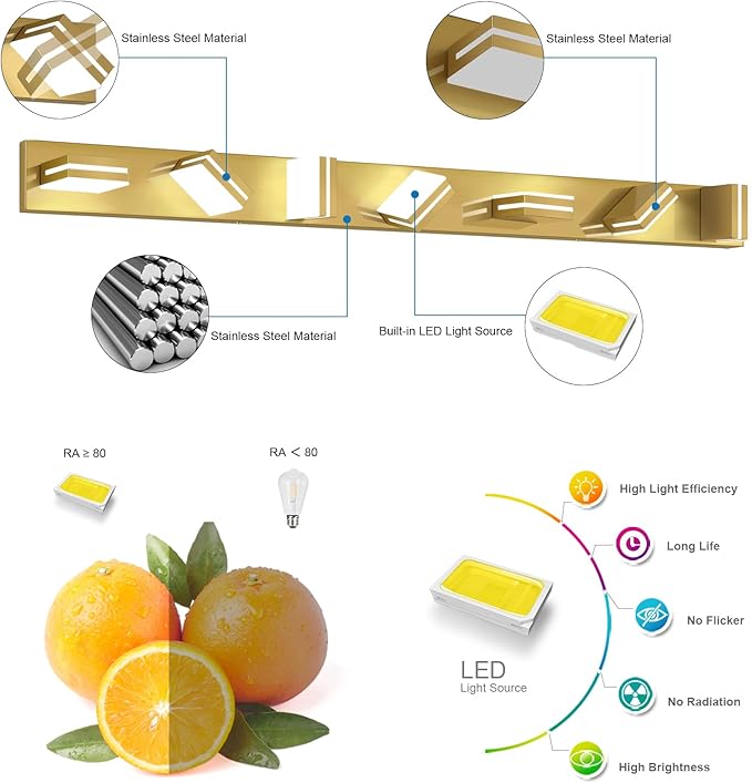 SineRise LED Modern Bathroom Vanity Light Fixtures (7-Light, 55-Inch, Dimmable), Brass Modern Acrylic Bathroom Wall Lighting Fixtures Over Mirror (Cool White 6000K)